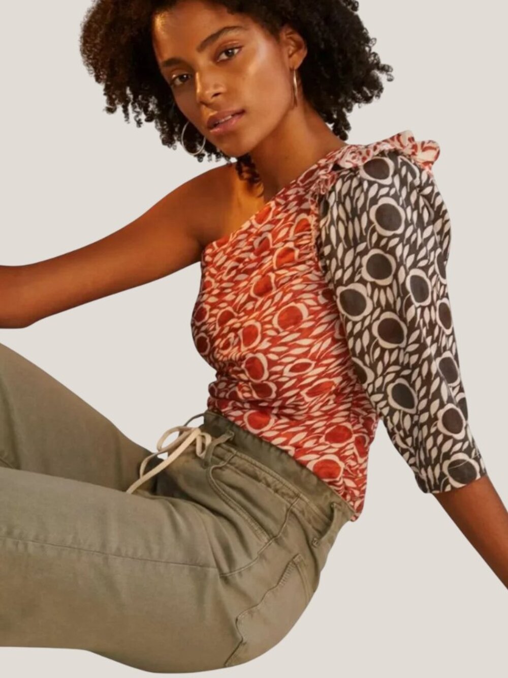 Anthropologie Cecilia Pettersson Printed One-Shoulder Blouse Red Large 14
